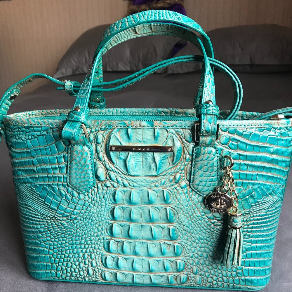 BRAHMIN TURQUOISE MINI ASHER SATCHEL CROSSBODY NWT